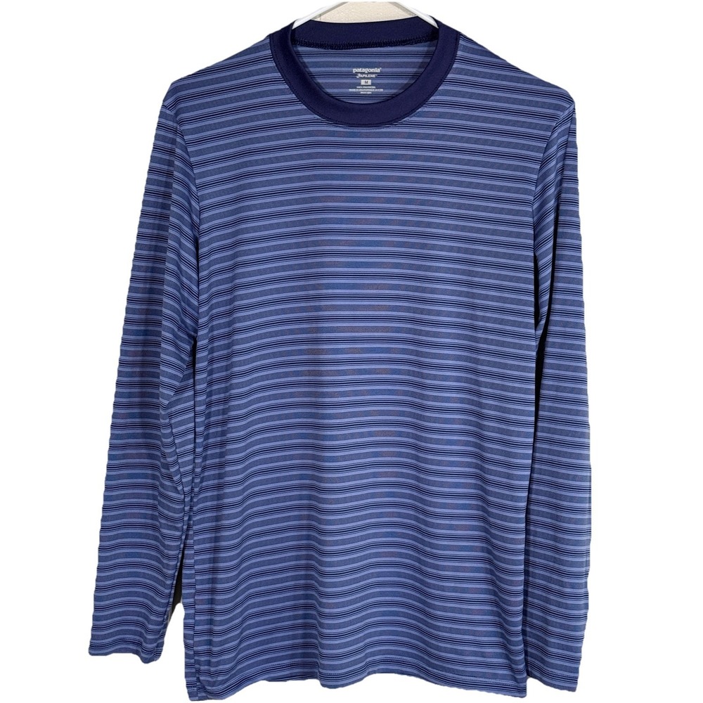 Vintage Patagonia Capilene Striped Long Sleeve Shirt Mens M Blue USA Made 1994 - Picture 2 of 13